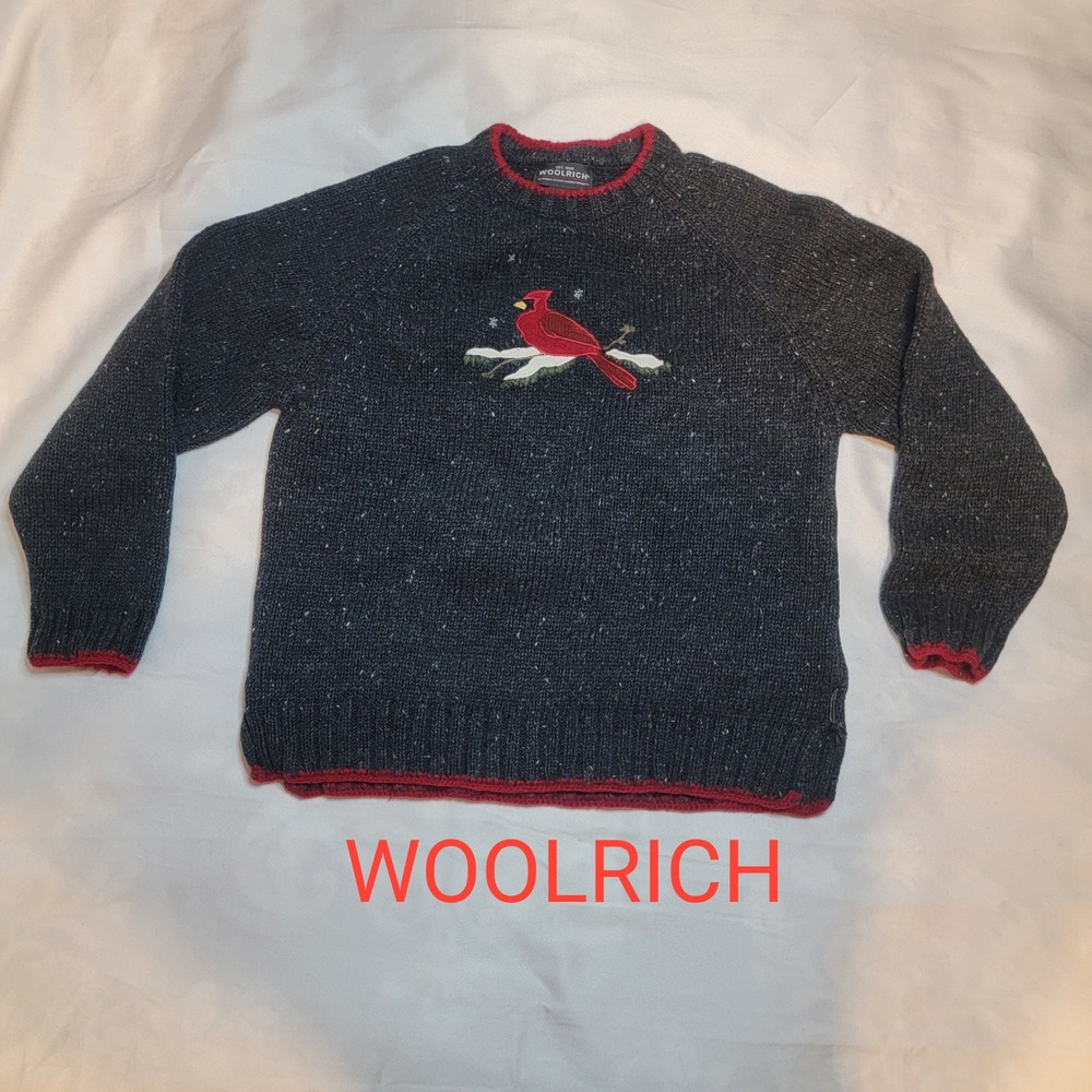 Woolrich Womens Medium Sweater Embroidered Cardinal‎ Bird Winter Knit Granny VTG